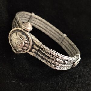 Vintage Ethnic Cuff Bracelet Tribal Silver Oxidized Rope Chain